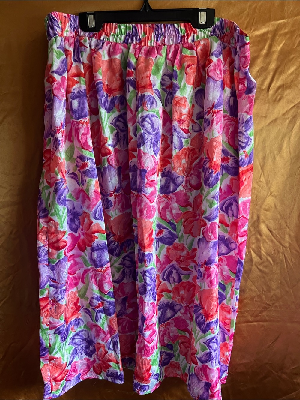 Vintage Floral Elastic Waist Midi Skirt - Pink & Purple